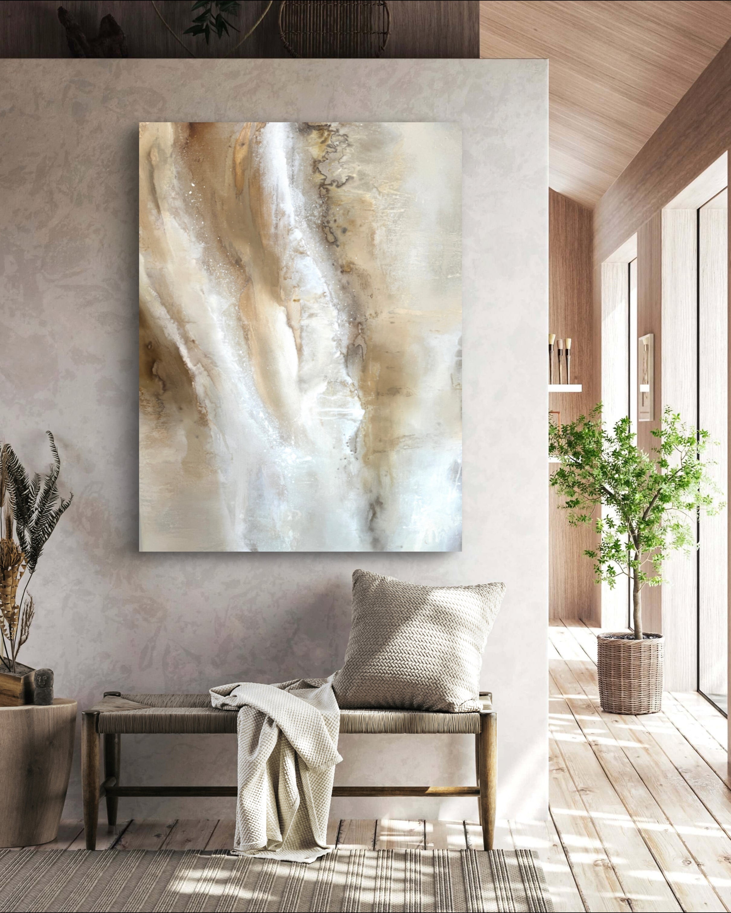Abstract painting on a wall in a modern living room